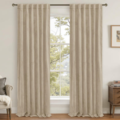LAMIT Olive Green Velvet Curtains 84 Inch Length for Living Room, 2 Panels