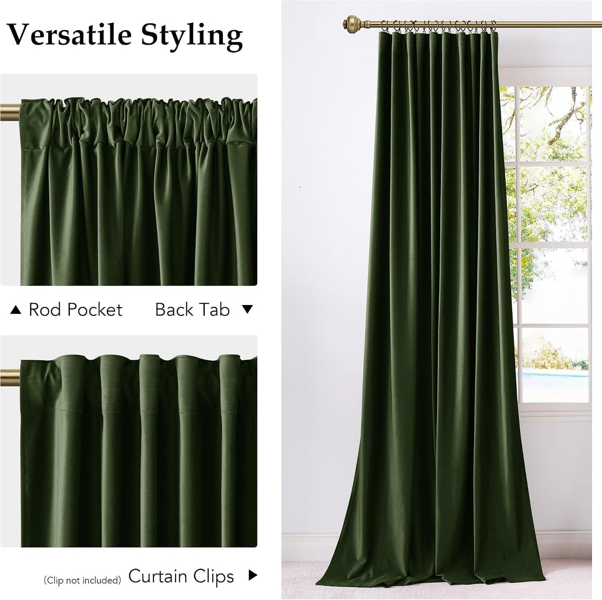 NICETOWN Olive Green Velvet Blackout Curtains 84" Long, 52" Wide, 2 Panels