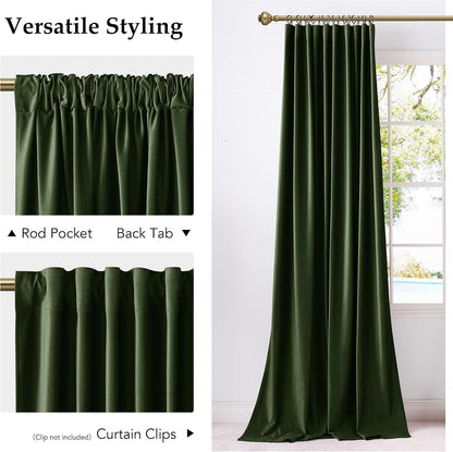 NICETOWN Olive Green Velvet Blackout Curtains 84" Long, 52" Wide, 2 Panels