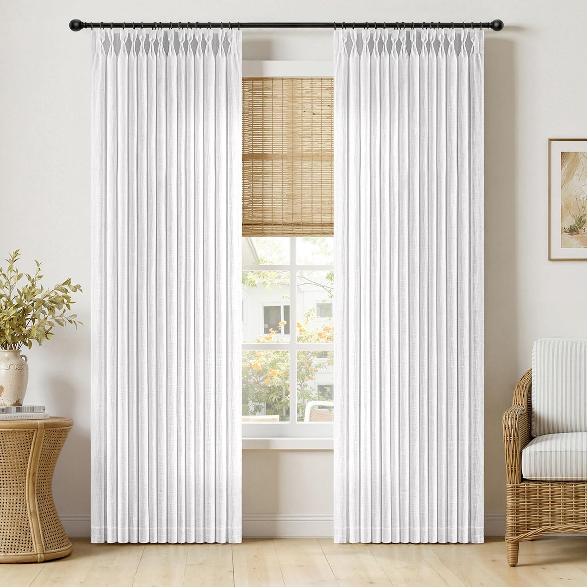 MIULEE Pinch Pleated Linen Curtains 90 Inches Long 2 Panels Natural