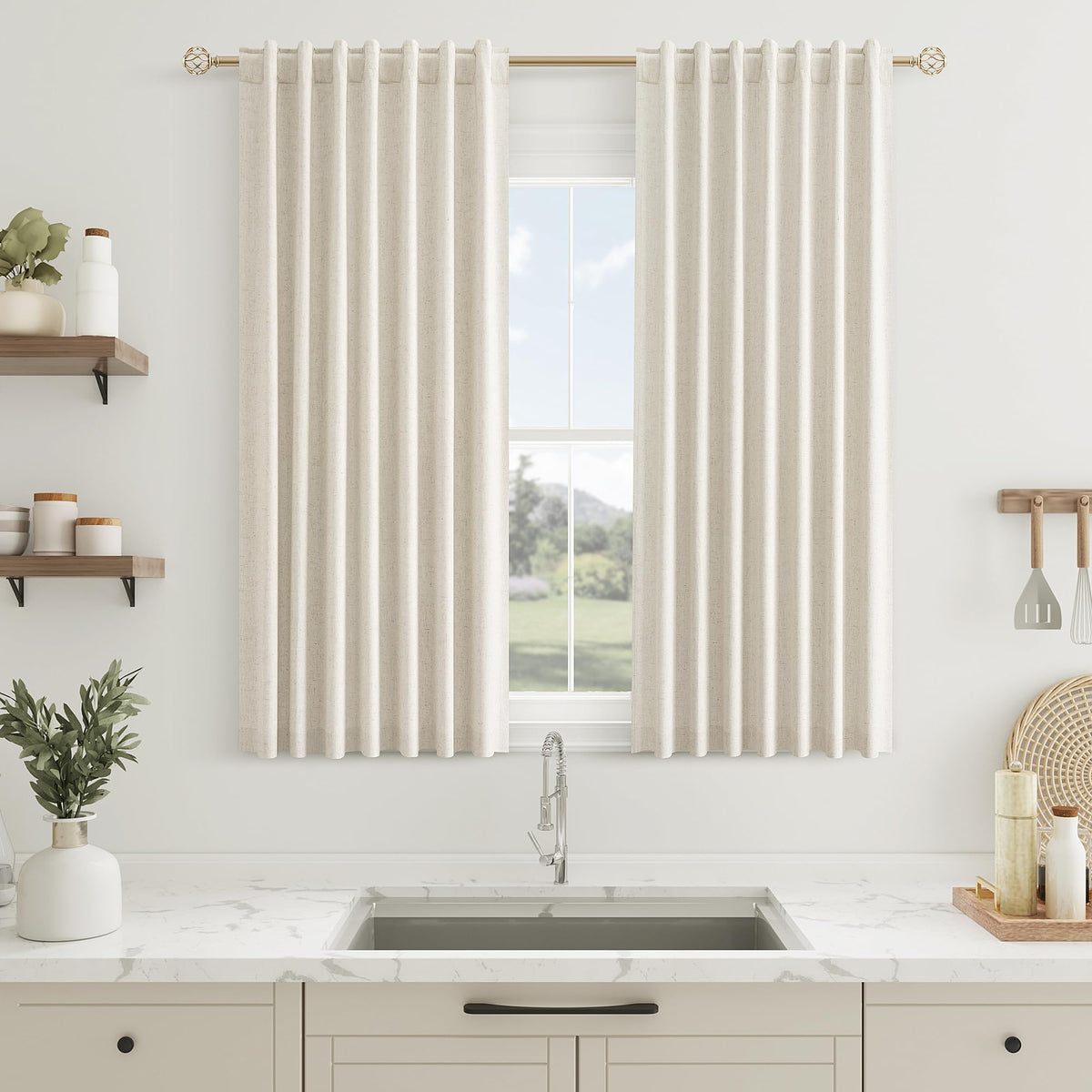 Guken Cream Linen Blackout Curtains 84 Inch Length 2 Panels Set for Living Room Bedroom Back Tab Thermal Insulated 100% Black Out Drapes Room Darkening Window Curtain Ivory Natural Beige