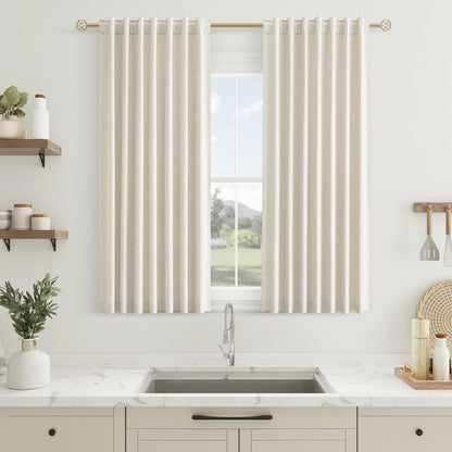 Guken Cream Linen Blackout Curtains 84 Inch Length 2 Panels Set for Living Room Bedroom Back Tab Thermal Insulated 100% Black Out Drapes Room Darkening Window Curtain Ivory Natural Beige