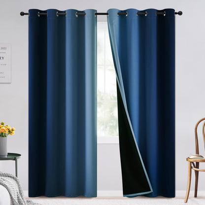 SimpleHome Ombre Black to Grey White Curtains for Living Room 52Wx84L