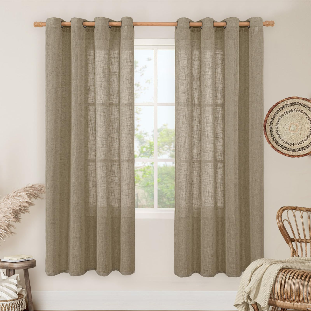 LAMIT Cream Ivory Linen Semi Sheer Curtains 84 inch Length for Bedroom
