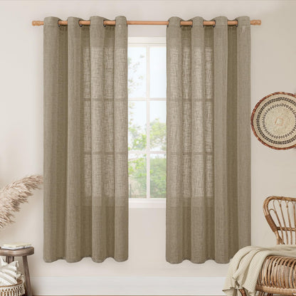 LAMIT Cream Ivory Linen Semi Sheer Curtains 84 inch Length for Bedroom