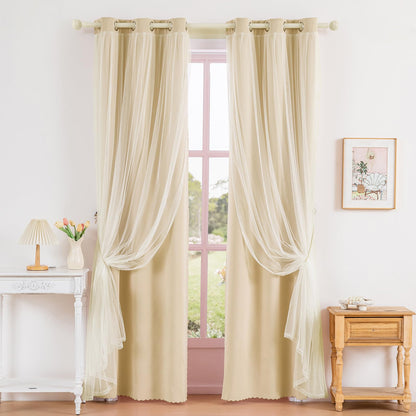 Anytime Double Layer Blackout Curtains 2 Panels，52Wx84L，Greyish White