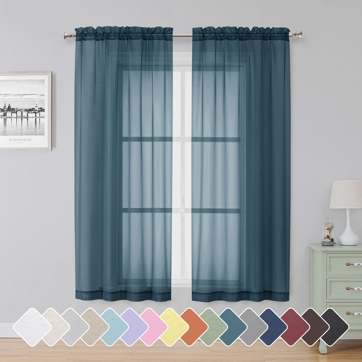 Simplebrand Black Sheer Curtains 84 Inches Long 2 Panels for Living Room