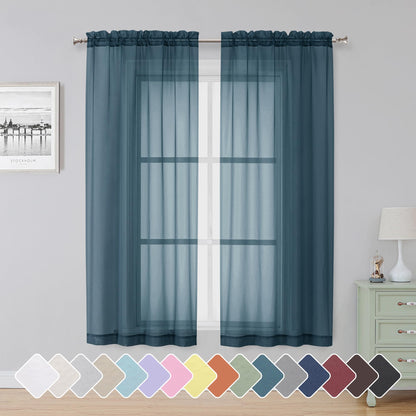 Simplebrand Black Sheer Curtains 84 Inches Long 2 Panels for Living Room