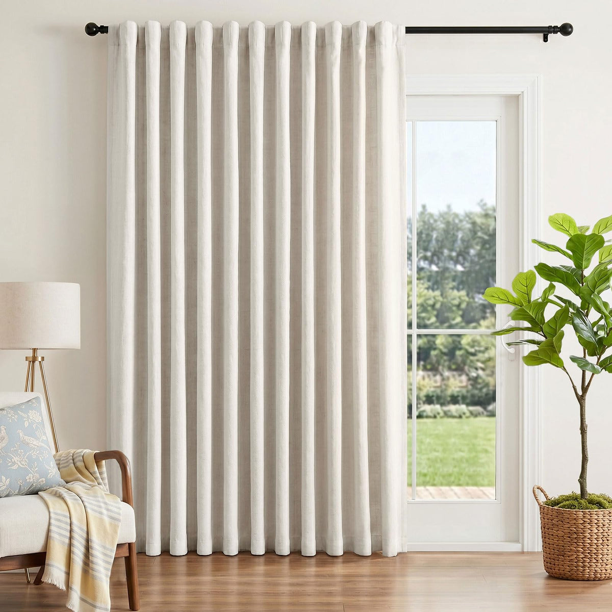 INOVADAY 100% Blackout Linen Curtains for Bedroom 50x84 Inches Cream
