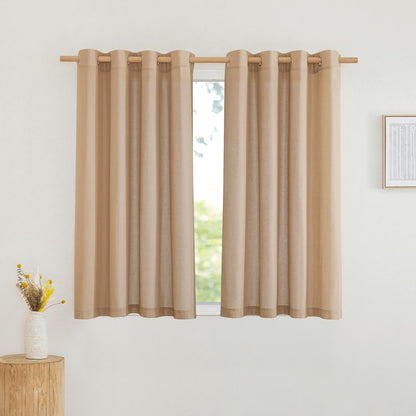 NICETOWN Natural Linen Curtains 84 inch Long 2 Panels Set, Grommet Top Thick Linen Burlap Semi Sheer Vertical Drapes Privacy Assured with Light Filtering for Bedroom/Living Room, W55 x L84