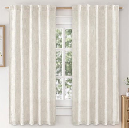 MIULEE Faux Linen Curtains 84 Inch Length 2 Panels Natural Semi Sheer Curtain with Back Tab Rod Pocket, Light Filtering Window Privacy Burlap Drapes for Living Room Bedroom 42W x 84L Linen