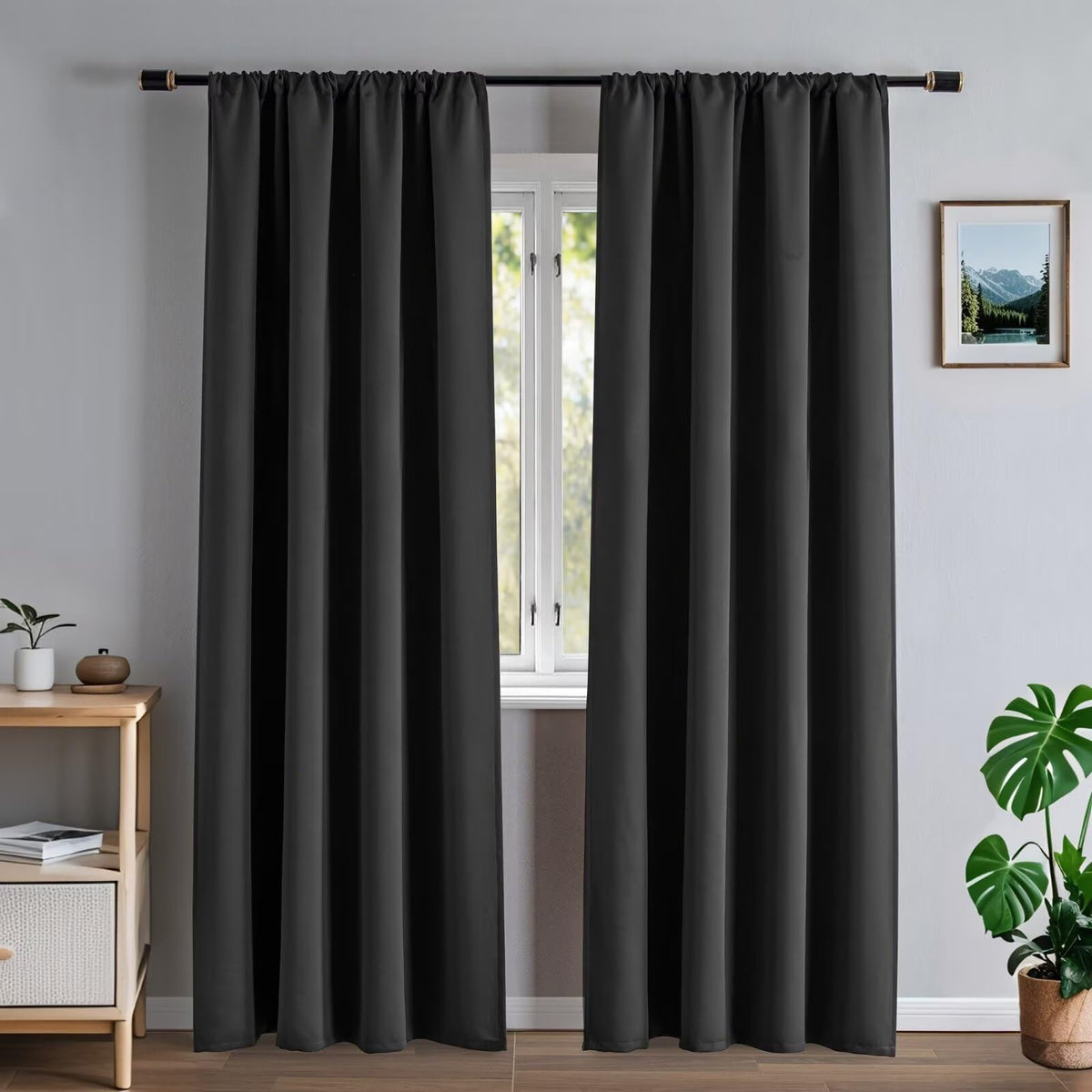100% Blackout Curtains 84 inch Length Faux Linen (W52 x L84, Beige)