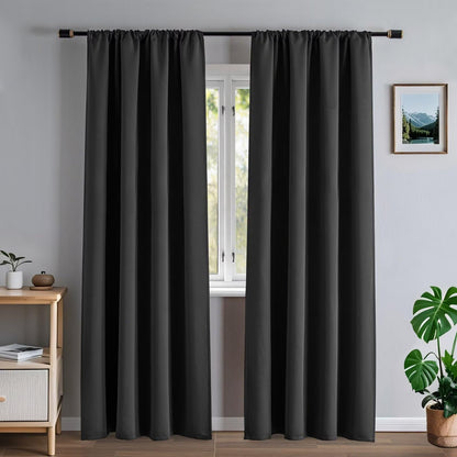 100% Blackout Curtains 84 inch Length Faux Linen (W52 x L84, Beige)