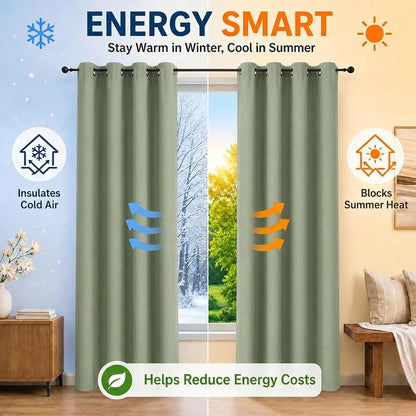 Simplebrand Sage Green Blackout Curtains 84 Inch Length 2 Panels Set for Bedroom/Living Room, Solid Room Darkening Thermal Insulated Grommet Energy Saving Window Treatment Drapes, Each 52" Wide