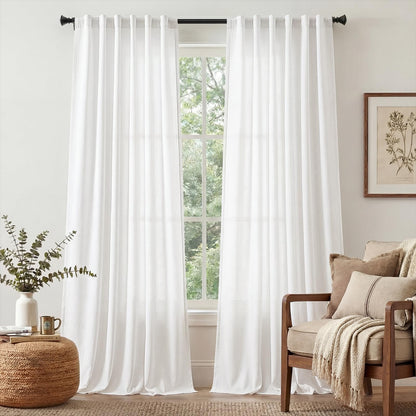 jinchan Linen Curtains Light Filtering Back Tab 50x96 Inch 2 Panels Beige