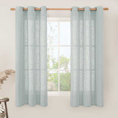 LAMIT Cream Ivory Linen Semi Sheer Curtains 84 inch Length for Bedroom