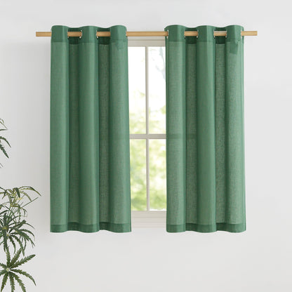 NICETOWN Natural Linen Curtains 84 inch Long 2 Panels Set, Grommet Top Thick Linen Burlap Semi Sheer Vertical Drapes Privacy Assured with Light Filtering for Bedroom/Living Room, W55 x L84