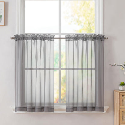 Simplebrand Black Sheer Curtains 84 Inches Long 2 Panels for Living Room