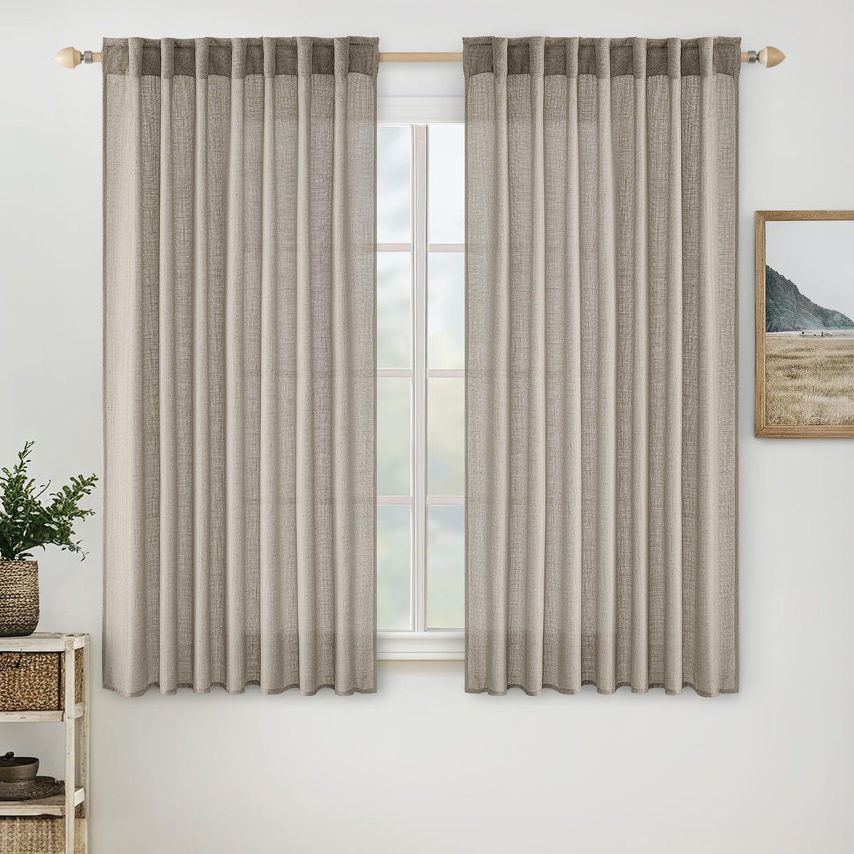 MIULEE Natural White Linen Curtains 52x84 Inch Long for Bedroom Living Room