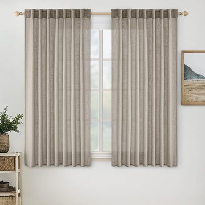 MIULEE Natural White Linen Curtains 52x84 Inch Long for Bedroom Living Room