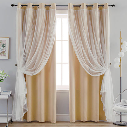 Anytime Double Layer Blackout Curtains 2 Panels，52Wx84L，Greyish White