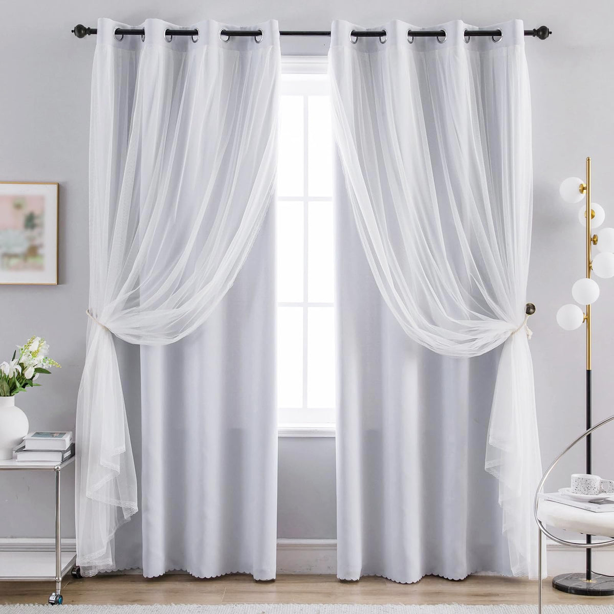 Anytime Double Layer Blackout Curtains 2 Panels，52Wx84L，Greyish White