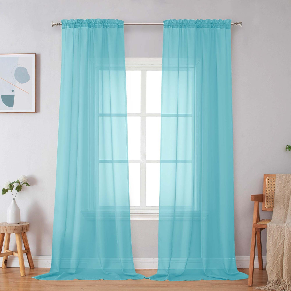 Simplebrand Black Sheer Curtains 84 Inches Long 2 Panels for Living Room