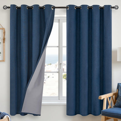 YoungsTex Linen Blackout Curtains 63 Inch Length Bedroom Beige Darkening