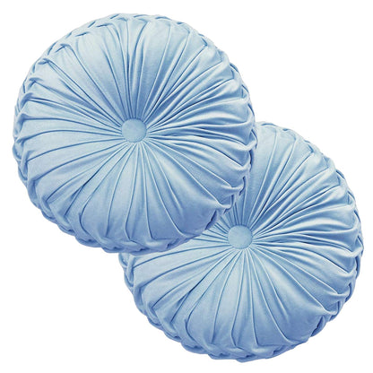 Teieas Round Throw Pillow Velvet Pleated Round Pillow Cushion Light Blue
