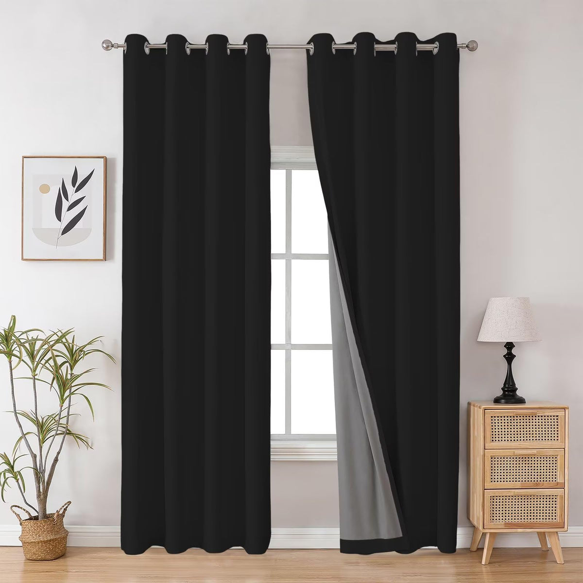Joydeco Blackout Curtains for Bedroom 84 Inch - Black Out Curtains with Grommets Thermal Insulated Room Darkening Light Blocking, Noise Reducing & Wrinkle-Free Drapes for Living Room Windows, 2 Panels