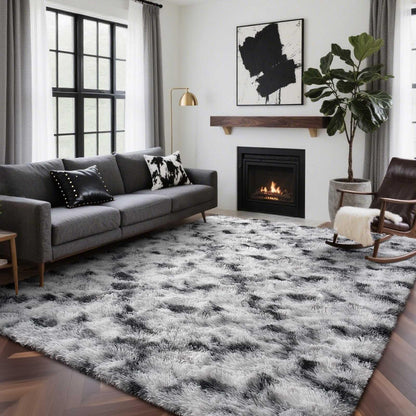 6x9 Ft Large Shag Rugs for Living Room Decor, Tie-Dyed Ultra Soft Fluffy Furry Area Rugs for Bedroom Indoor Floor, Aesthetic Carpet for Kids Home (Dark Grey)