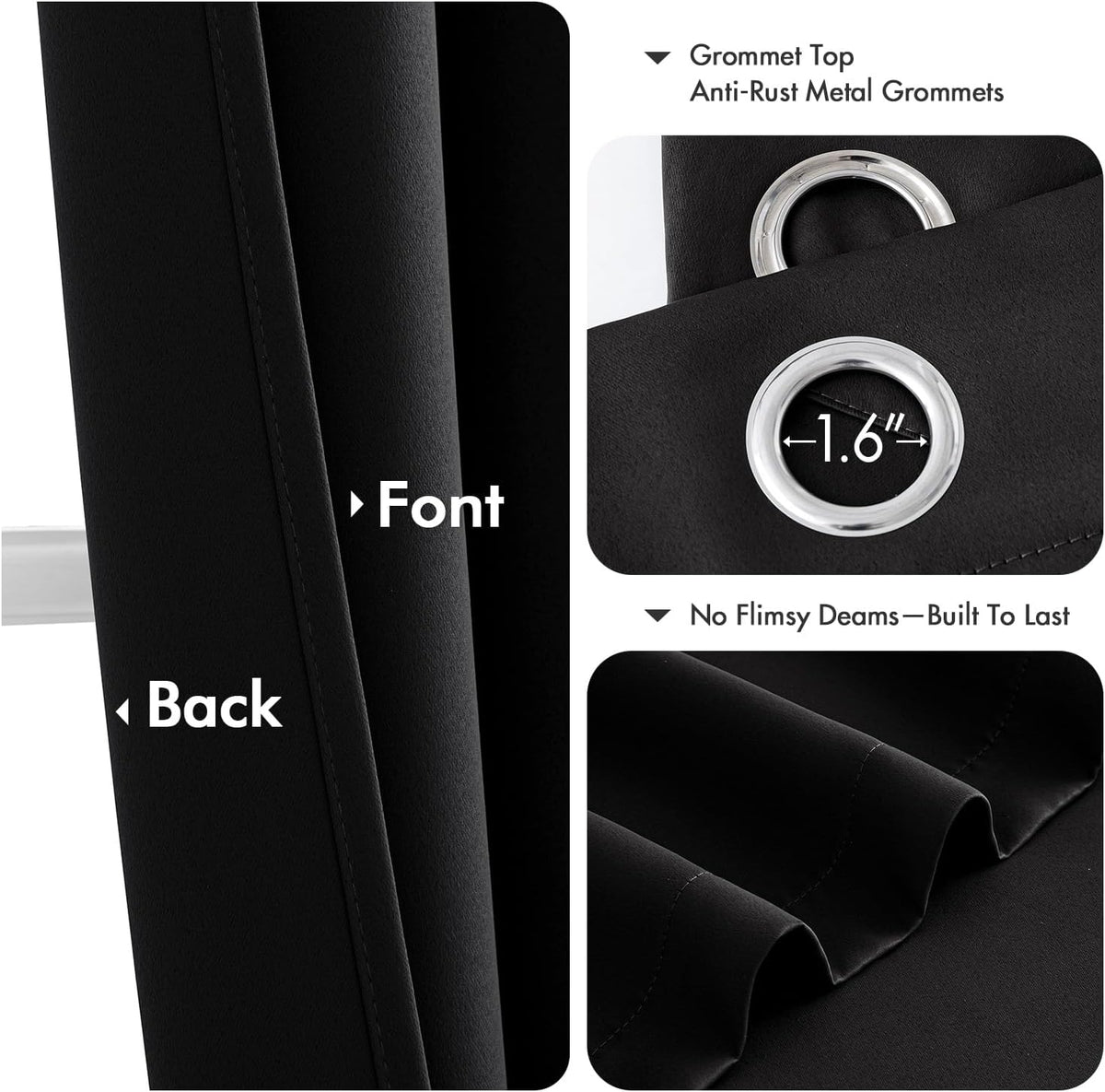 MIULEE Blackout Curtains for Bedroom 2 Panels 40 x 63 Inch Long Black
