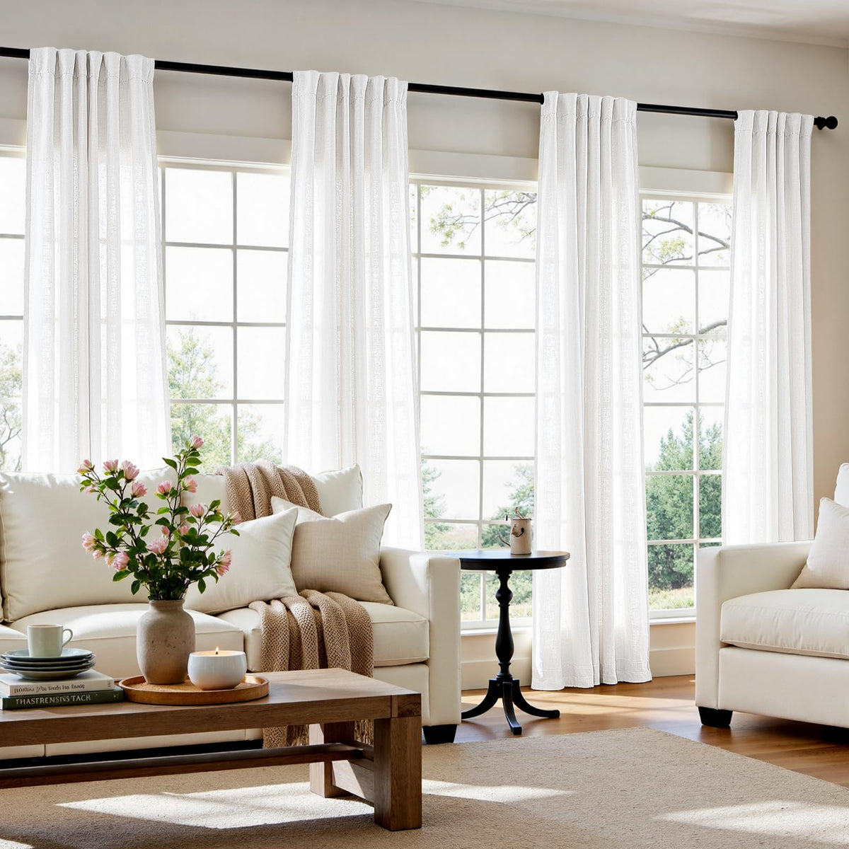 jinchan Linen Curtains Light Filtering Back Tab 50x96 Inch 2 Panels Beige