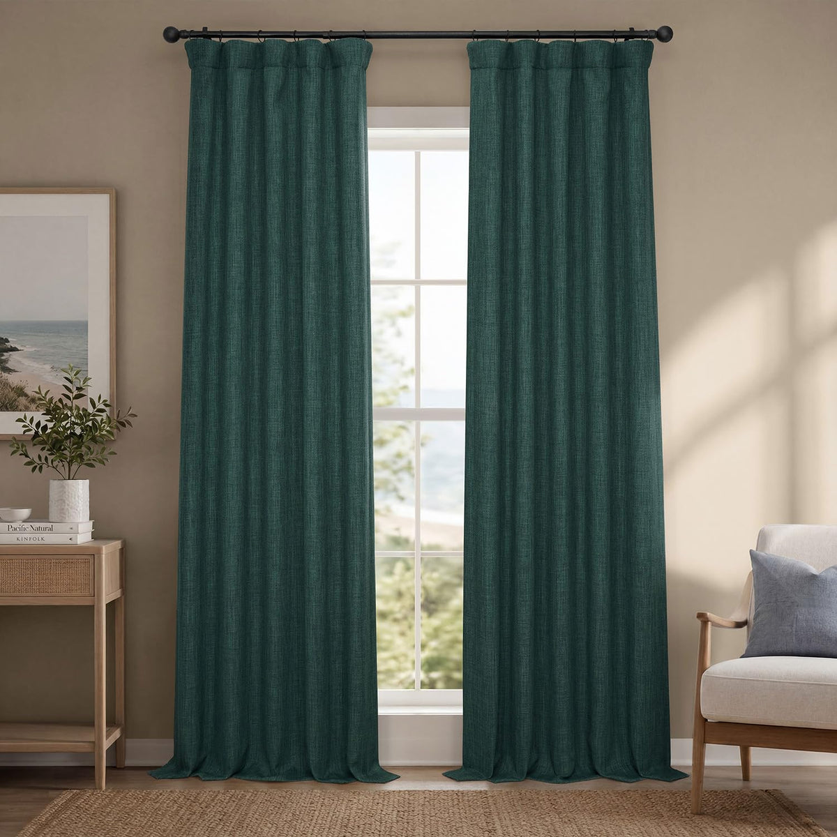 Faux Linen Curtains for Living Room (1 Panel) - 50W X 108L, Birch Taupe
