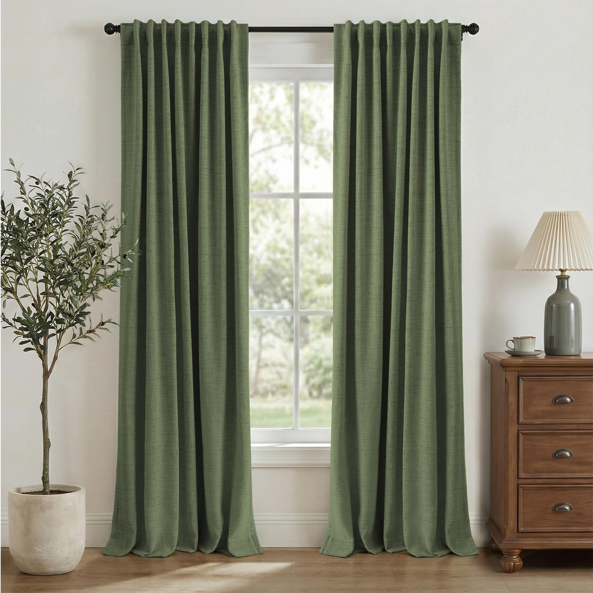 INOVADAY 100% Blackout Linen Curtains for Bedroom 50x84 Inches Cream