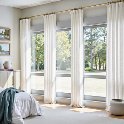 jinchan Linen Curtains Light Filtering Back Tab 50x96 Inch 2 Panels Beige