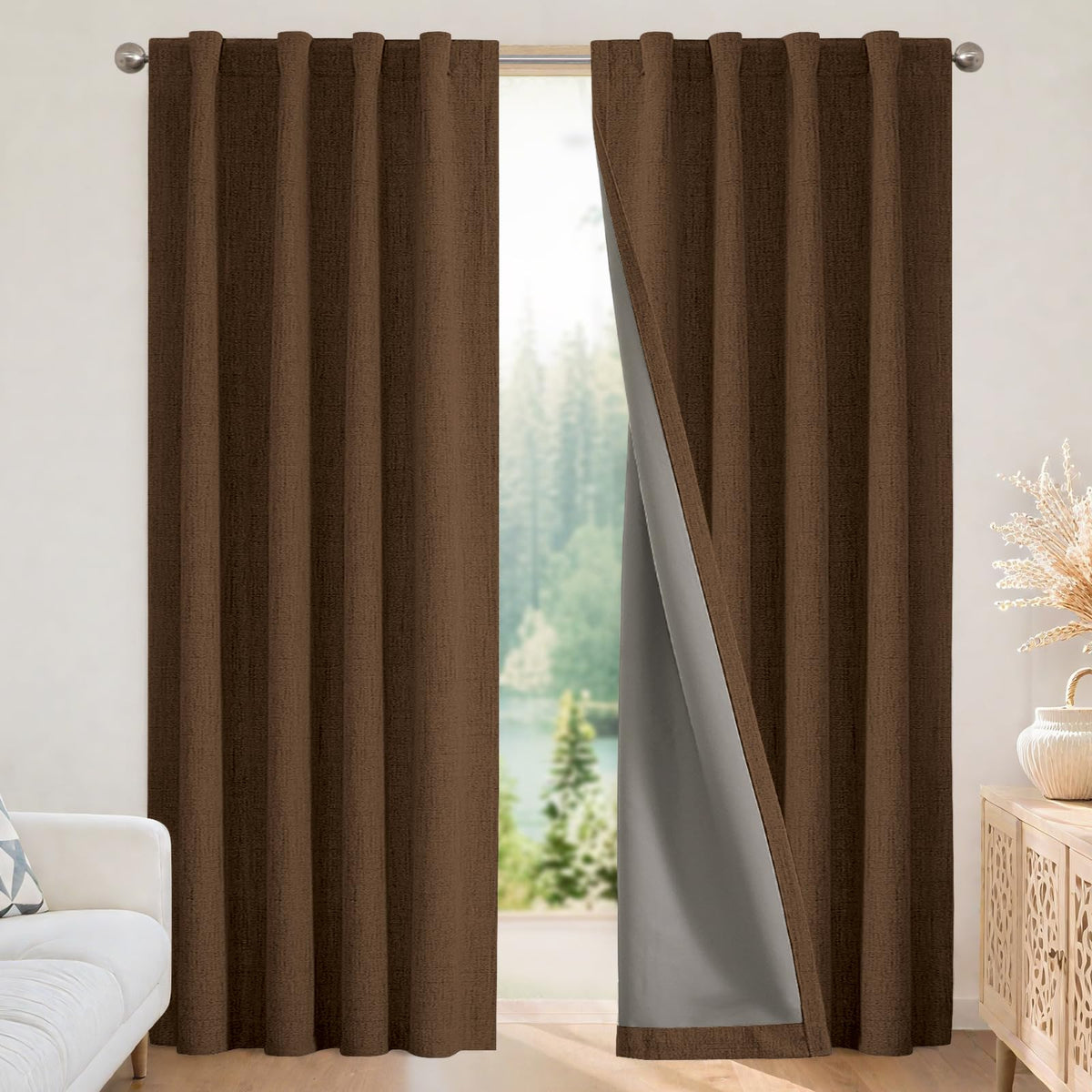Joydeco 100% Blackout Curtains for Bedroom - Nature Linen 84 Inch Long