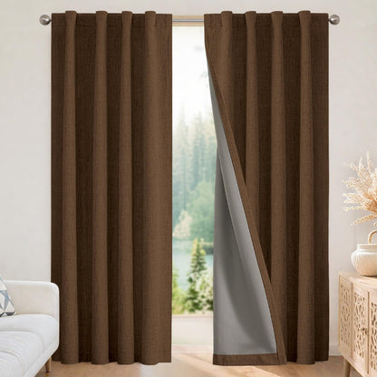 Joydeco 100% Blackout Curtains for Bedroom - Nature Linen 84 Inch Long