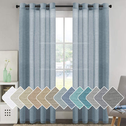 H.VERSAILTEX Natural Linen Sheer Curtains 84" 2 Panels Grommet