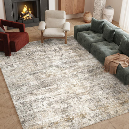 8x10 Pink Gray Washable Area Rug for Living Room, Vintage Print