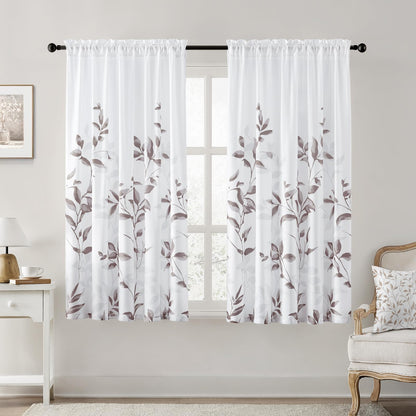 HOMEIDEAS Light Grey and White Privacy Sheer Curtains, 52X63 Inch, 2 Panels
