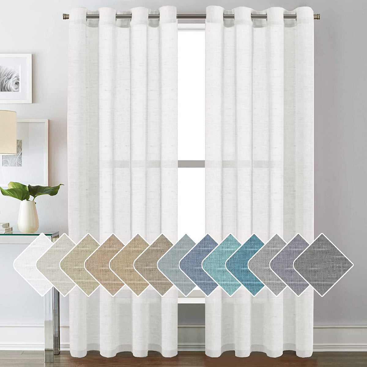 H.VERSAILTEX Natural Linen Sheer Curtains 84" 2 Panels Grommet
