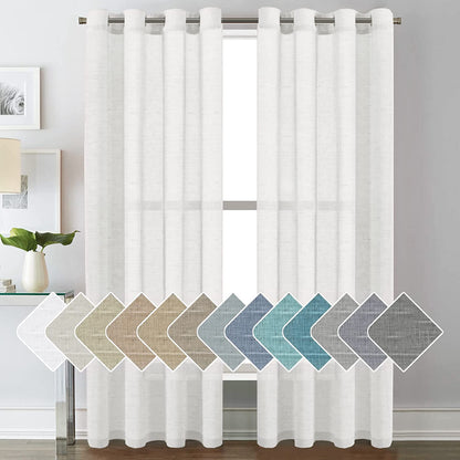 H.VERSAILTEX Natural Linen Sheer Curtains 84" 2 Panels Grommet