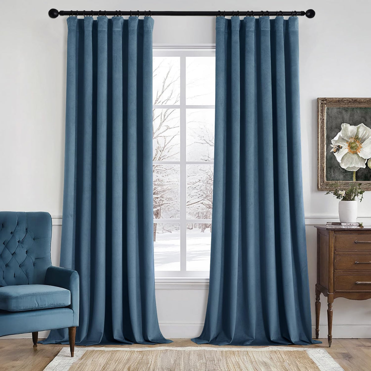 MIULEE Velvet Curtains 52x84 inches 2 Panels Olive Green Blackout Curtains