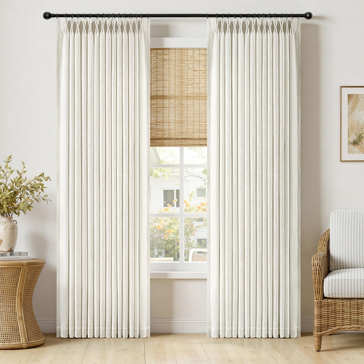 MIULEE Pinch Pleated Linen Curtains 90 Inches Long 2 Panels Natural