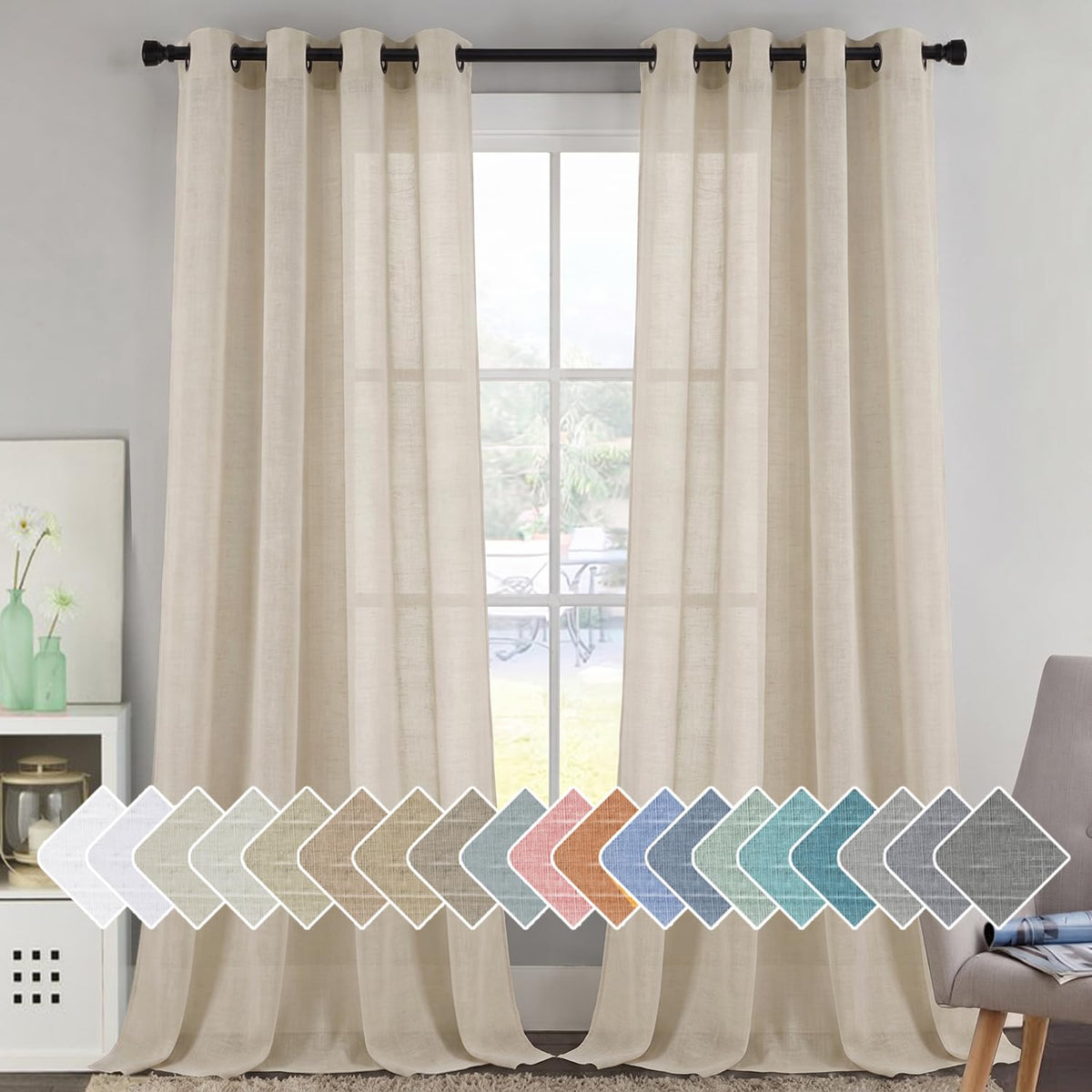 H.VERSAILTEX Natural Linen Sheer Curtains 84" 2 Panels Grommet