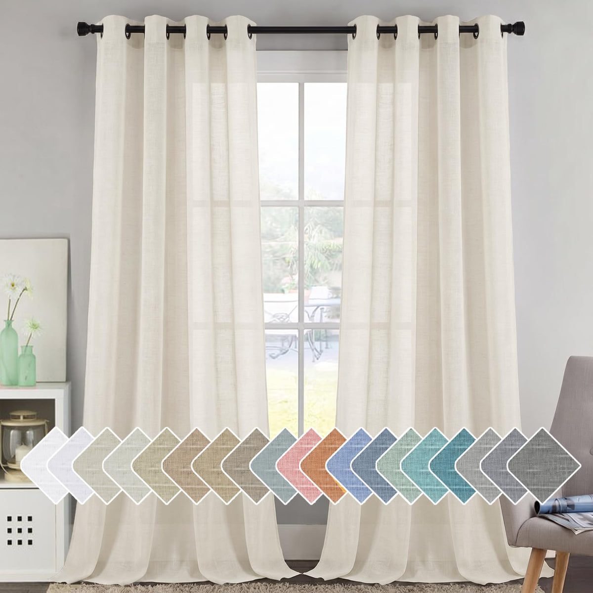 H.VERSAILTEX Natural Linen Sheer Curtains 84" 2 Panels Grommet