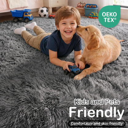 Fluffy Grey Rug for Bedroom 4x6, Modern Area Rugs for Kids Room Living Room