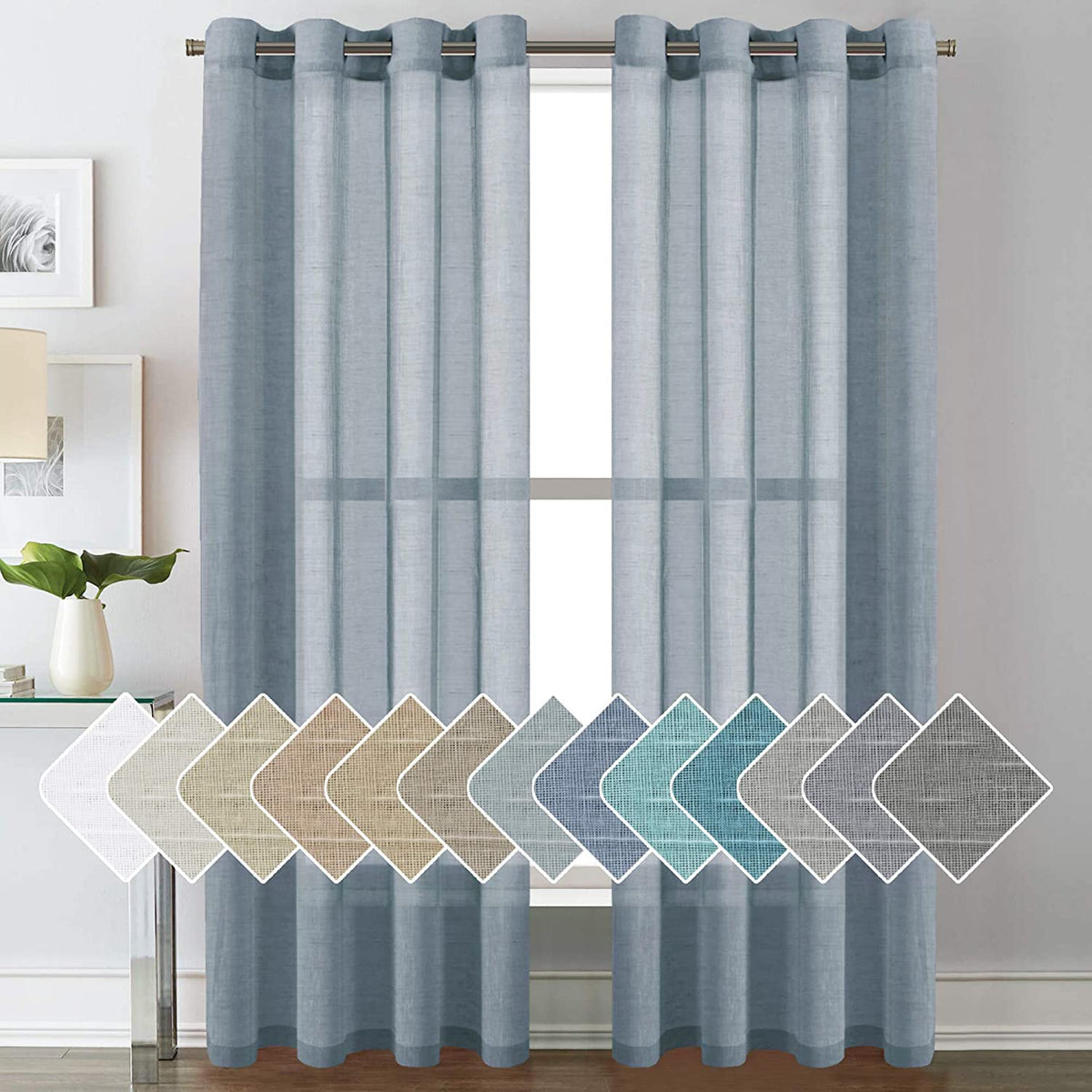 H.VERSAILTEX Natural Linen Sheer Curtains 84" 2 Panels Grommet