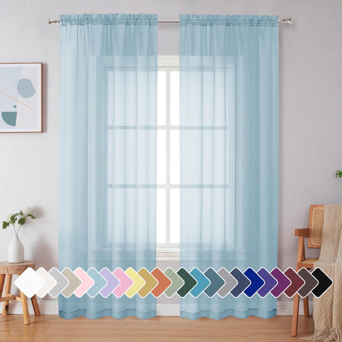 Simplebrand Black Sheer Curtains 84 Inches Long 2 Panels for Living Room